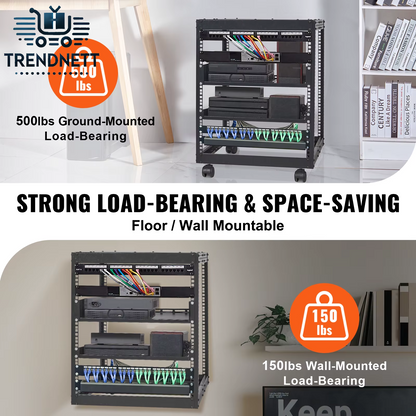 Open Frame Server Rack 12U/15U/ 20U Floor Standing or Wall Mounted with Adjustable Depth for Microdata Center Office Use