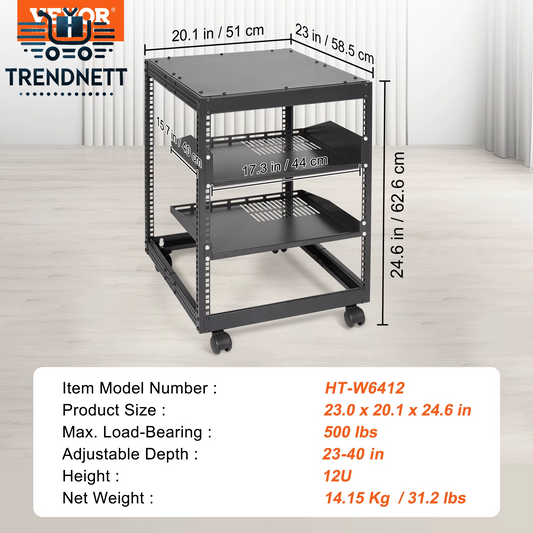 Open Frame Server Rack 12U/15U/ 20U Floor Standing or Wall Mounted with Adjustable Depth for Microdata Center Office Use