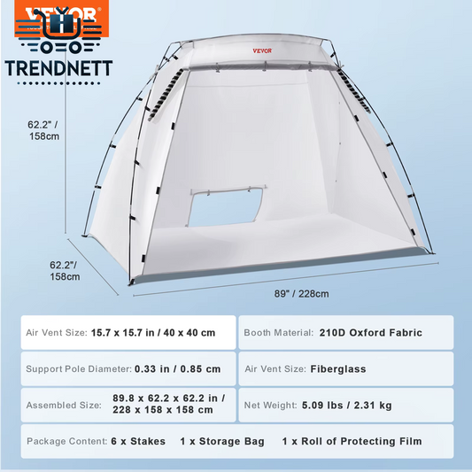 Portable Paint Booth Shelter 7.5X5.2X5.2/10X7X6Ft Foldable Spray Painting Tent for Furniture Craft Project DIY Hobby Tool