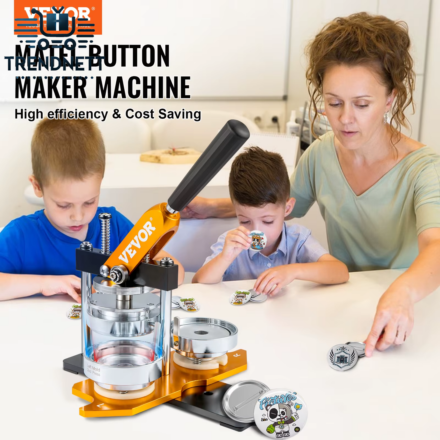 VEVOR 75Mm Button Maker Machine Badge Punch Press Button Making Supplies with 100Pcs Button Parts & Circle Cutter & Magic Book
