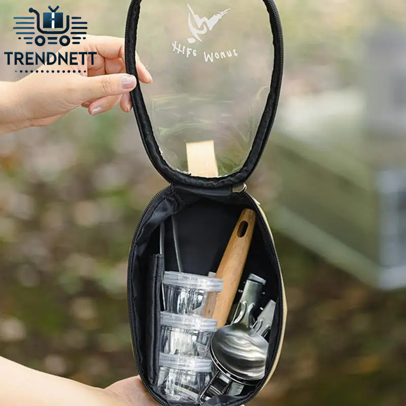 Camping Kitchen Set 11Pcs Cooking Utensil Bowls & Forks BBQ Camping Kit Camping Accessories Outdoor Potable Cookware Kit For