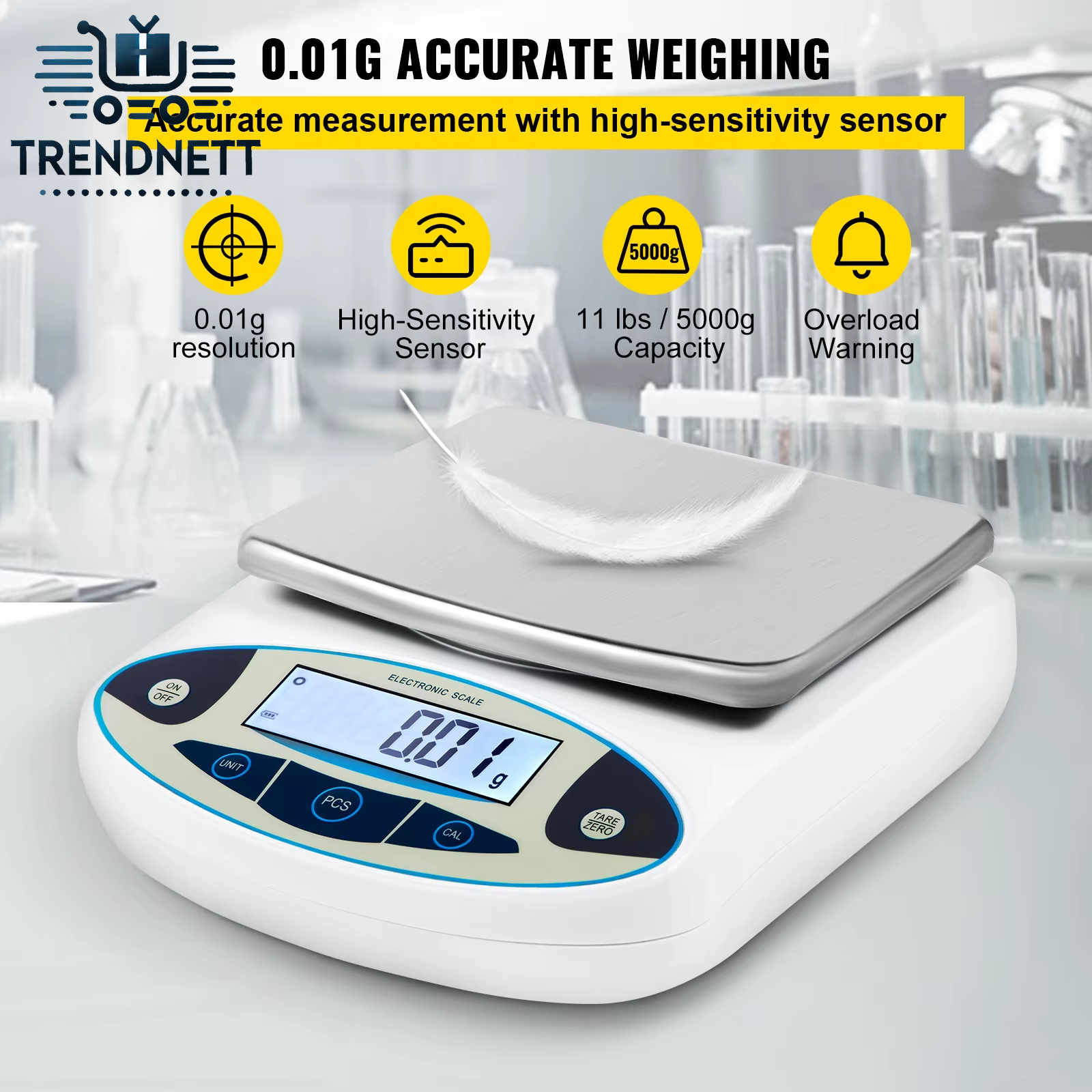 VEVOR Kitchen Scale 5000G X 0.01G Lab Analytical Balance W/ LCD Backlit Screen Digital Weight Mini Precision Pocket Electronic