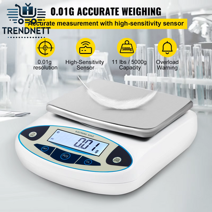 VEVOR Kitchen Scale 5000G X 0.01G Lab Analytical Balance W/ LCD Backlit Screen Digital Weight Mini Precision Pocket Electronic