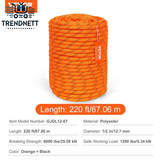 220Ft Dual-Weave Polyester Rope 48-Strand Outdoor Accessories Emergency Cord for Camping Swinging Rappelling Rescue