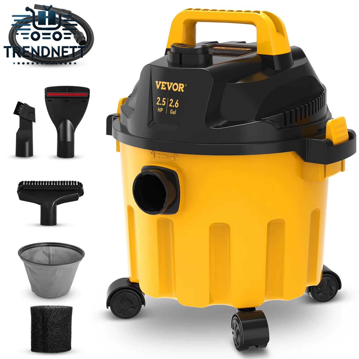2.6 Gallon 2.5 Peak HP 3-in-1 Portable Wet/Dry Vacuum with Blowing Function and Storage, Ideal for Floor Cleaning