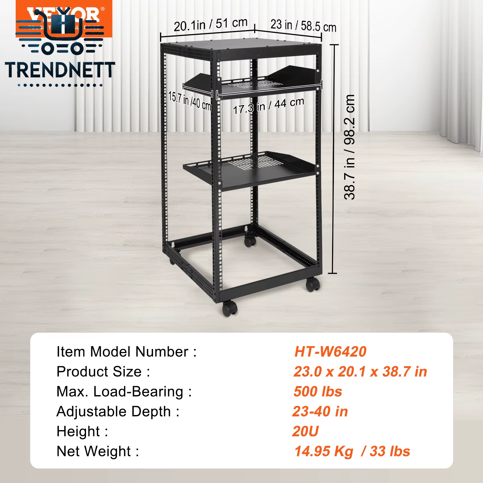 Open Frame Server Rack 12U/15U/ 20U Floor Standing or Wall Mounted with Adjustable Depth for Microdata Center Office Use