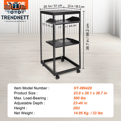 Open Frame Server Rack 12U/15U/ 20U Floor Standing or Wall Mounted with Adjustable Depth for Microdata Center Office Use