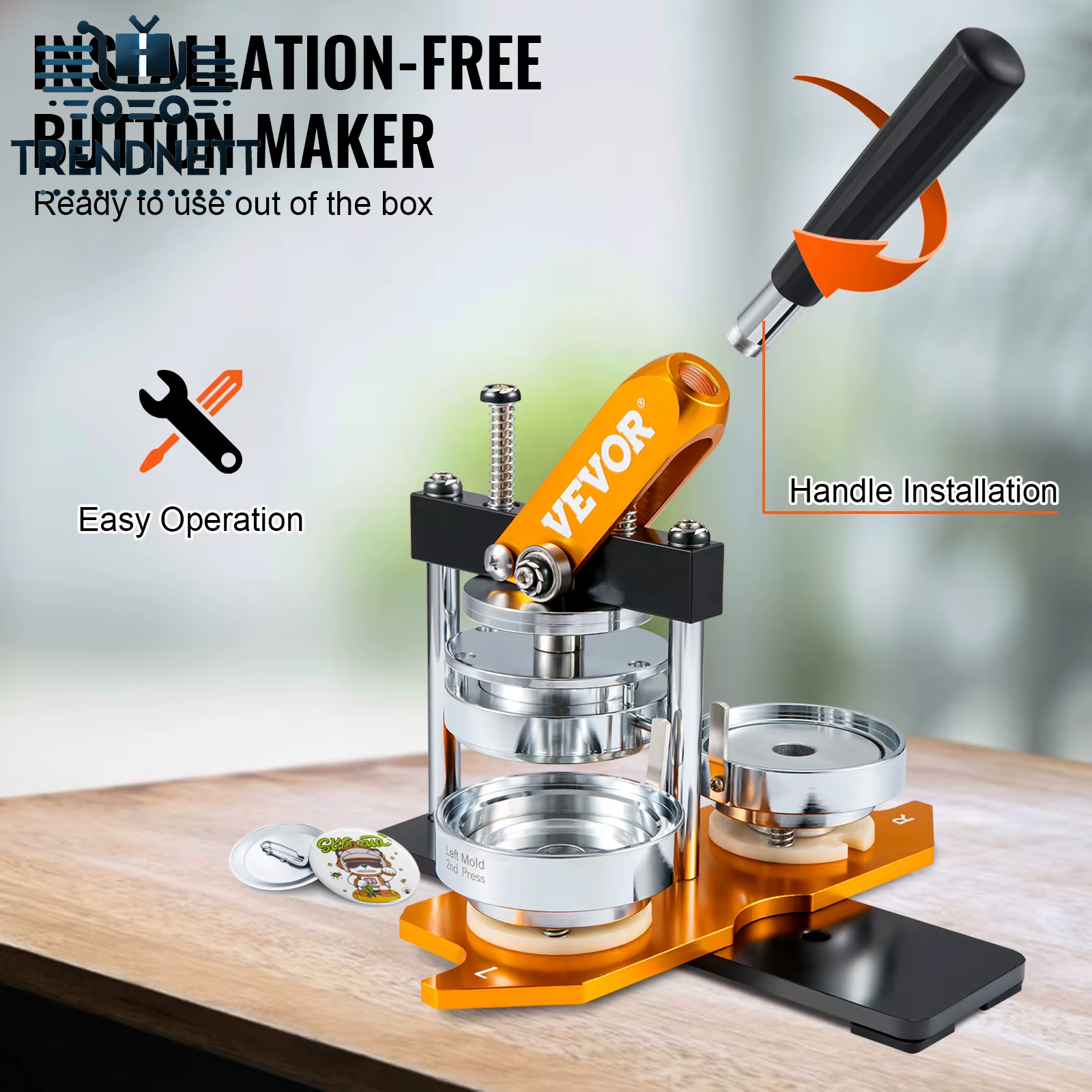 VEVOR 75Mm Button Maker Machine Badge Punch Press Button Making Supplies with 100Pcs Button Parts & Circle Cutter & Magic Book