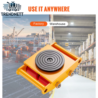 6T Machinery Skate Dolly Industrial Mover with 4 PU Wheels and 360° Rotation Non-Slip Cap for Warehouse Workshop Factory