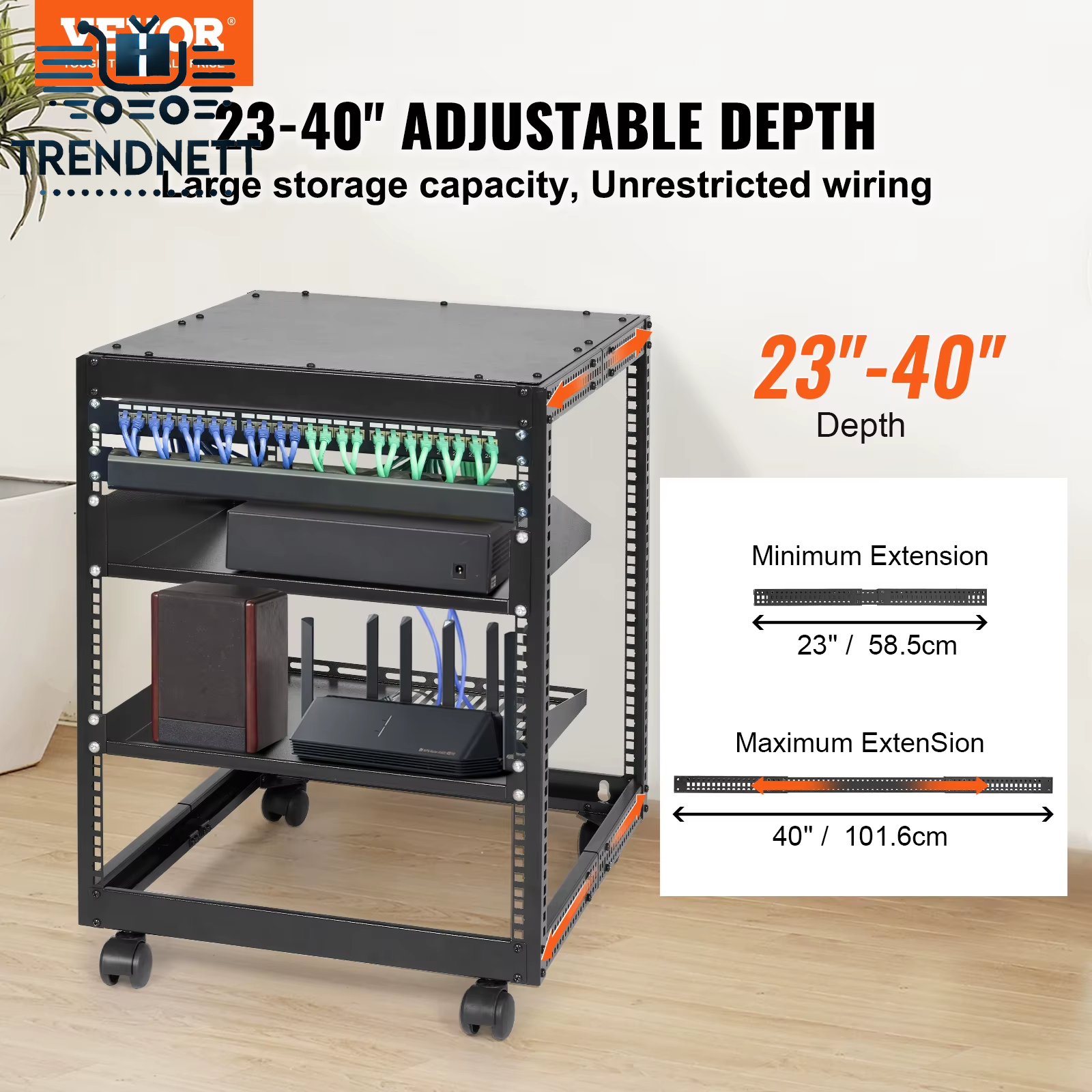 Open Frame Server Rack 12U/15U/ 20U Floor Standing or Wall Mounted with Adjustable Depth for Microdata Center Office Use