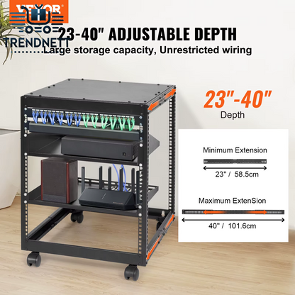 Open Frame Server Rack 12U/15U/ 20U Floor Standing or Wall Mounted with Adjustable Depth for Microdata Center Office Use