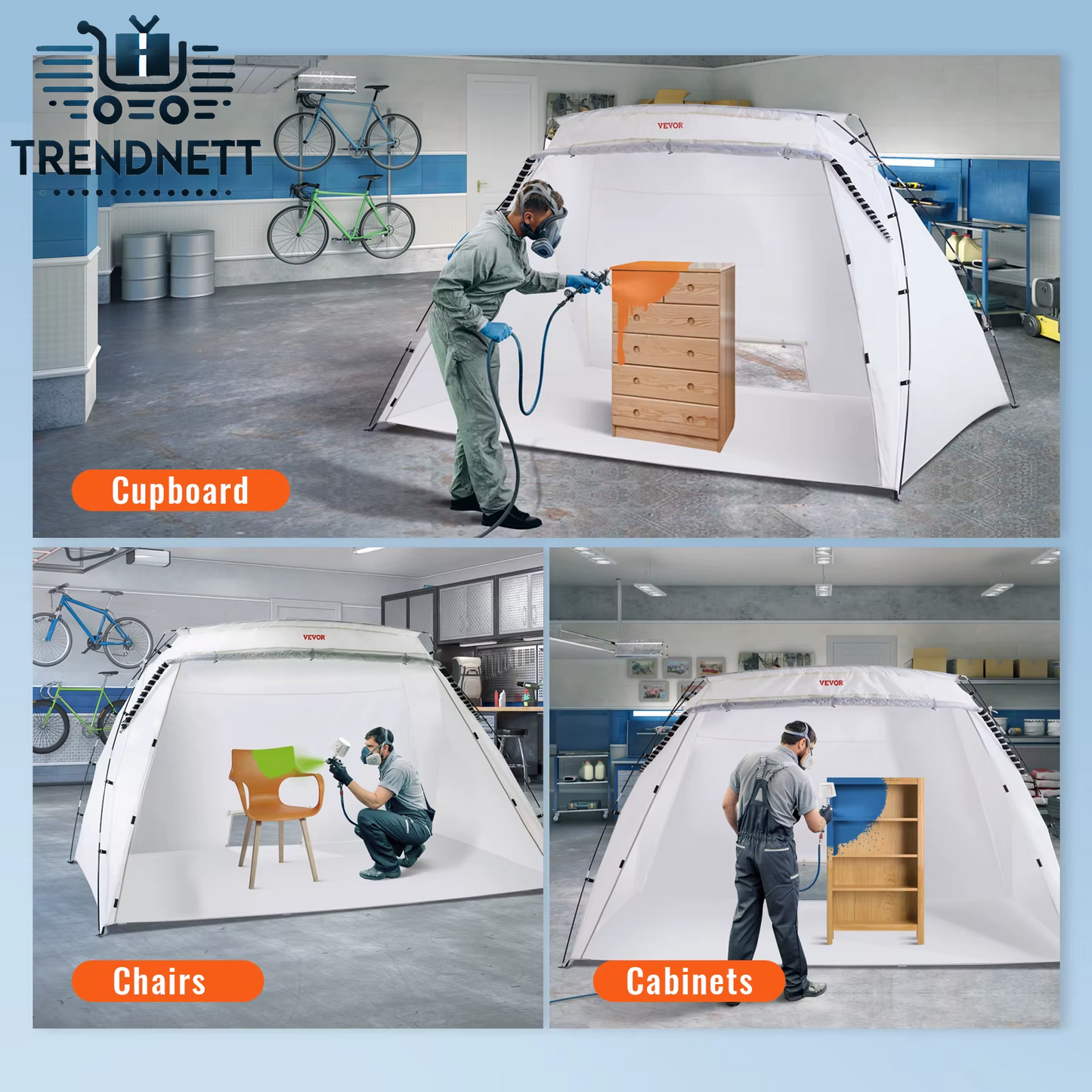 Portable Paint Booth Shelter 7.5X5.2X5.2/10X7X6Ft Foldable Spray Painting Tent for Furniture Craft Project DIY Hobby Tool