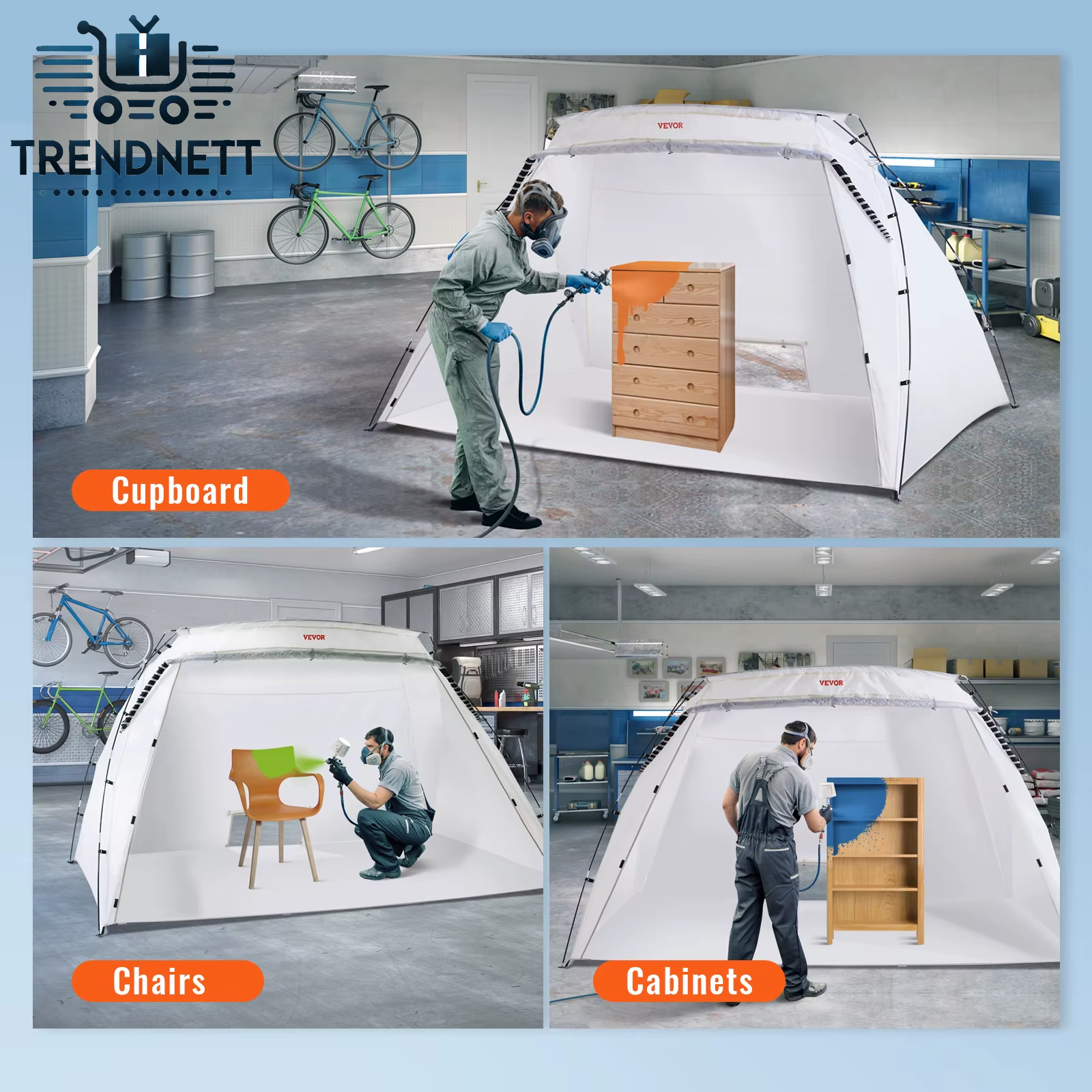Portable Paint Booth Shelter 7.5X5.2X5.2/10X7X6Ft Foldable Spray Painting Tent for Furniture Craft Project DIY Hobby Tool