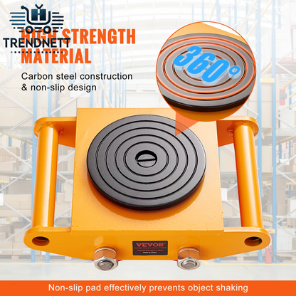 6T Machinery Skate Dolly Industrial Mover with 4 PU Wheels and 360° Rotation Non-Slip Cap for Warehouse Workshop Factory